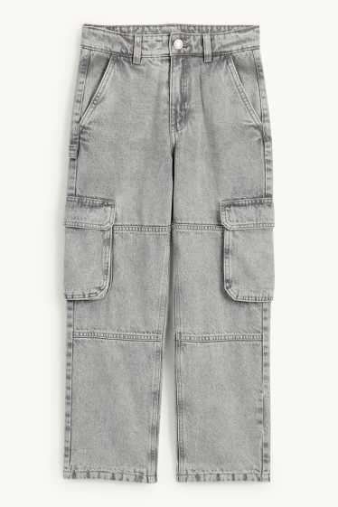 Kinderen: jongens - Cargo jeans - thermojeans - jeanslichtgrijs