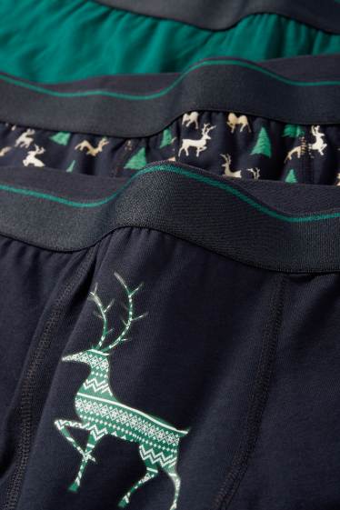 Hommes - Lot de 3 paires - boxers de Noël à motif - vert foncé
