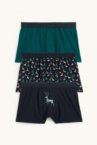 Hommes - Lot de 3 paires - boxers de Noël à motif - vert foncé