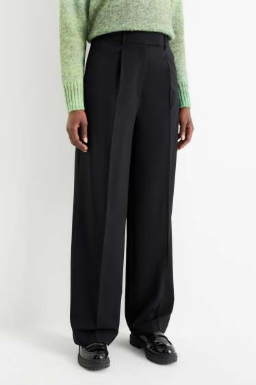 Femei - Pantaloni de stofă - talie înaltă - wide leg - negru