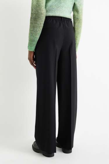 Femei - Pantaloni de stofă - talie înaltă - wide leg - negru