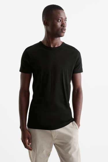 Heren - T-shirt - slim fit - fijn geribd - zwart