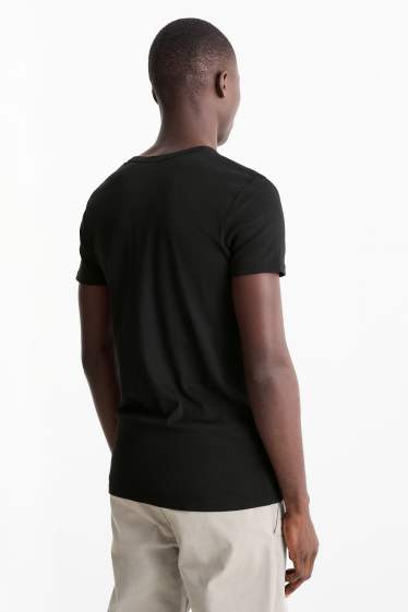 Heren - T-shirt - slim fit - fijn geribd - zwart
