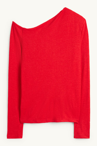 Femmes - Haut à manches longues - texturé - rouge