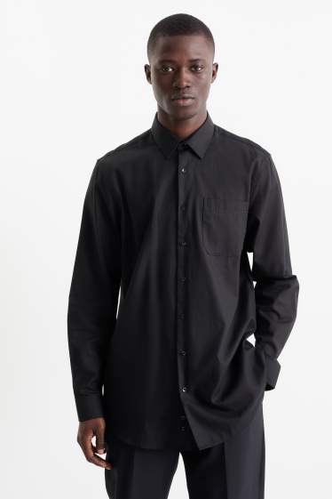 Hommes - Chemise de bureau - regular fit - col kent - facile à repasser - noir