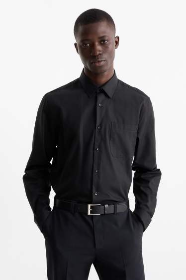 Hommes - Chemise de bureau - regular fit - col kent - facile à repasser - noir