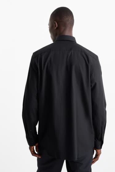 Hommes - Chemise de bureau - regular fit - col kent - facile à repasser - noir
