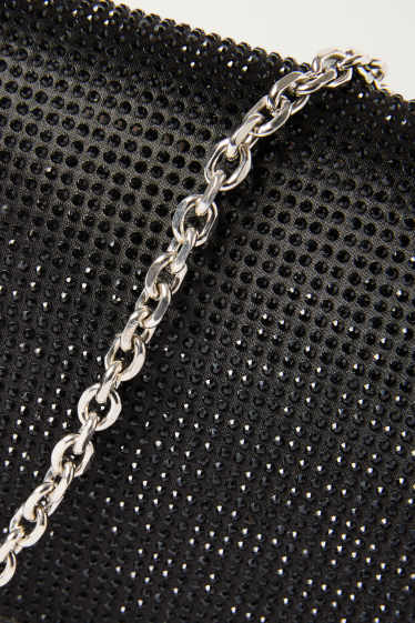 Dames - Schoudertas met afneembare riem en strass-steentjes - zwart