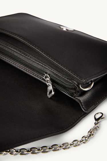 Dames - Schoudertas met afneembare riem en strass-steentjes - zwart