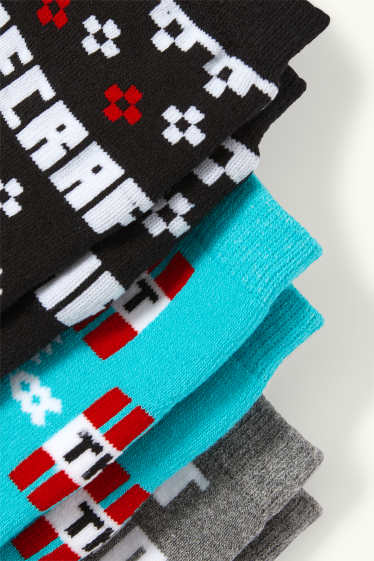 Kinderen: jongens - Set van 3 paar - Minecraft - warme sokken voor de kerst, met motief - grijs / zwart