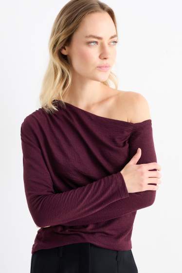 Women - Long sleeve top - textured - purple