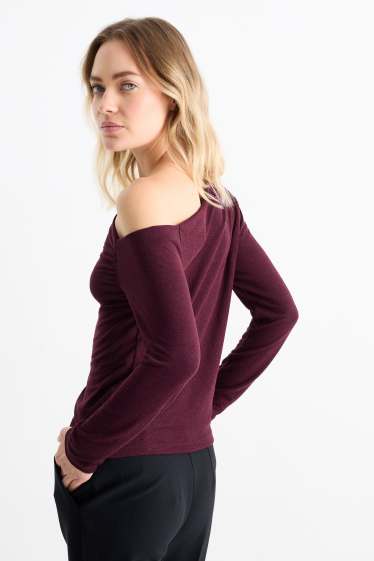 Women - Long sleeve top - textured - purple