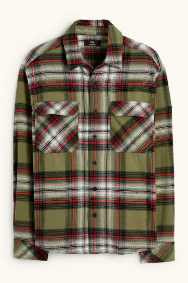 Hommes - Chemise en flanelle - relaxed fit - col kent - à carreaux - vert