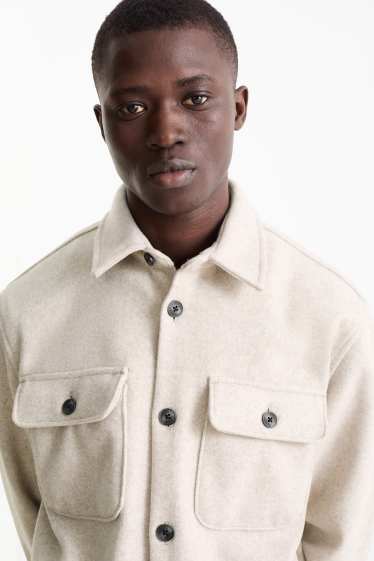 Hommes - Veste-chemise - relaxed fit - col kent - beige clair