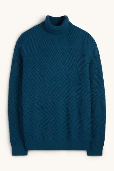 Uomo - Maglione con collo a dolcevita - tramato - blu scuro