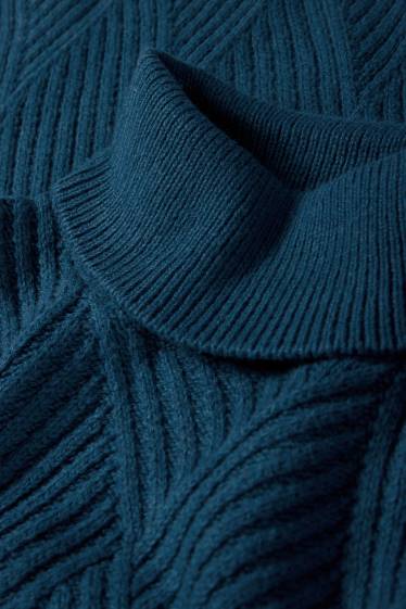 Uomo - Maglione con collo a dolcevita - tramato - blu scuro