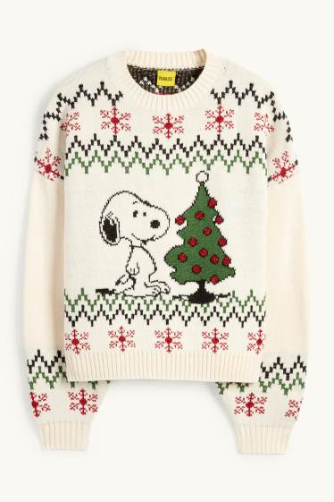 Damen - Weihnachtspullover - Snoopy - cremeweiß