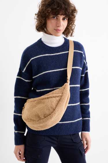 Dames - Schoudertas van teddybont - beige