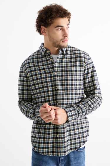 Bărbați - Cămașă din flanel - regular fit - guler cu nasturi - în carouri - albastru închis