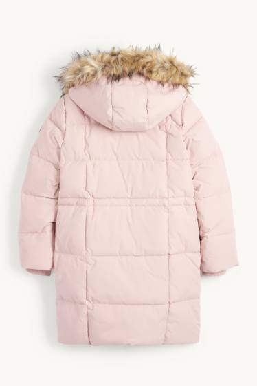 Bambine - Piumino con cappuccio e inserto in ecopelliccia - rosa