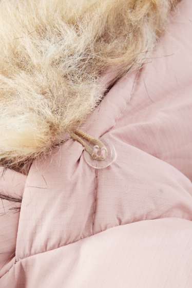 Bambine - Piumino con cappuccio e inserto in ecopelliccia - rosa