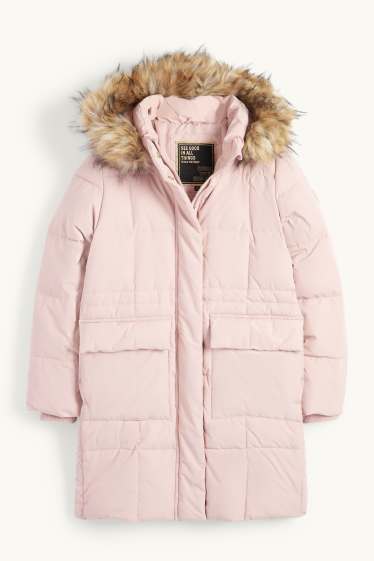 Bambine - Piumino con cappuccio e inserto in ecopelliccia - rosa