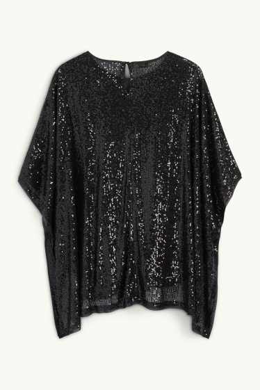 Damen - Pailletten-Cape mit Gürtel - glänzend - schwarz