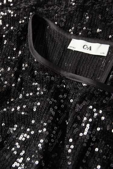 Damen - Pailletten-Cape mit Gürtel - glänzend - schwarz