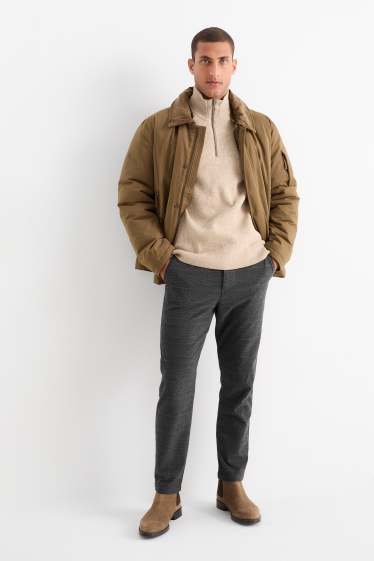 Pánské - Kalhoty chino - tapered fit - kostkované - tmavošedá