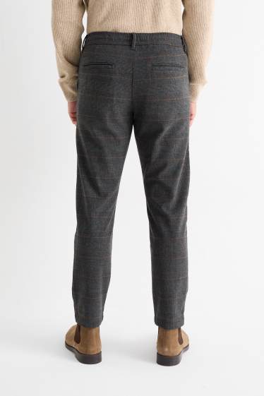 Pánské - Kalhoty chino - tapered fit - kostkované - tmavošedá