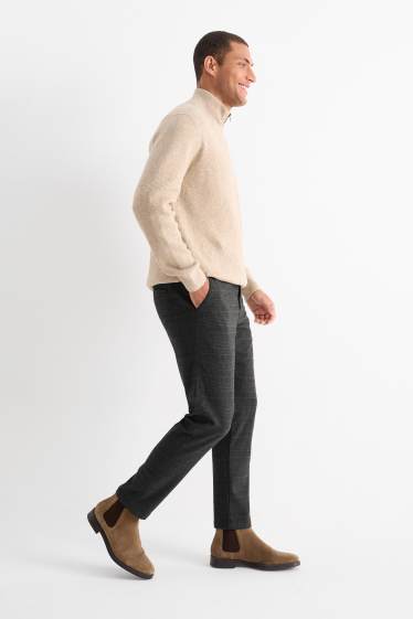 Pánské - Kalhoty chino - tapered fit - kostkované - tmavošedá