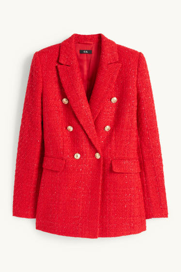 Women - Blazer - fitted - textured - red
