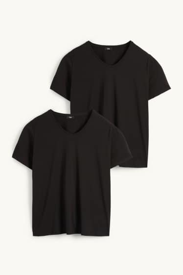 Donna - Confezione da 2 - t-shirt con scollo a V - LYCRA® - nero