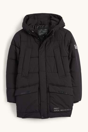 Kinder Jungen - Steppjacke mit Kapuze - wasserabweisend - schwarz