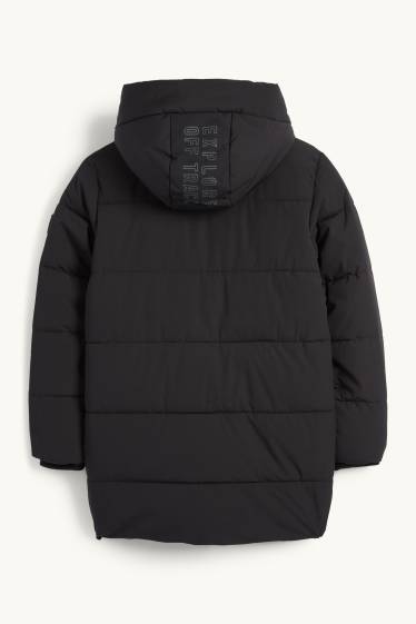 Kinder Jungen - Steppjacke mit Kapuze - wasserabweisend - schwarz