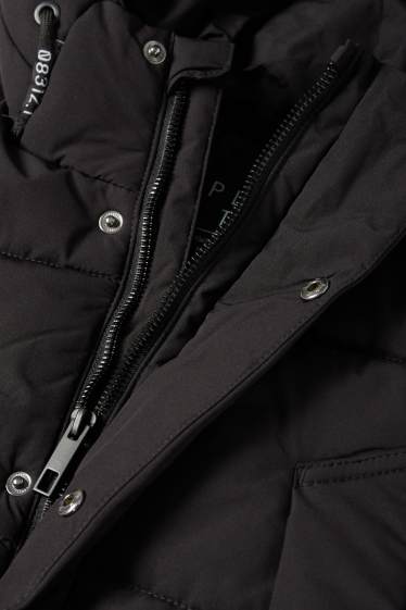 Kinder Jungen - Steppjacke mit Kapuze - wasserabweisend - schwarz