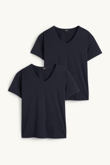 Dona - Paquet de 2 - samarreta de màniga curta amb coll en punta- LYCRA® - blau fosc
