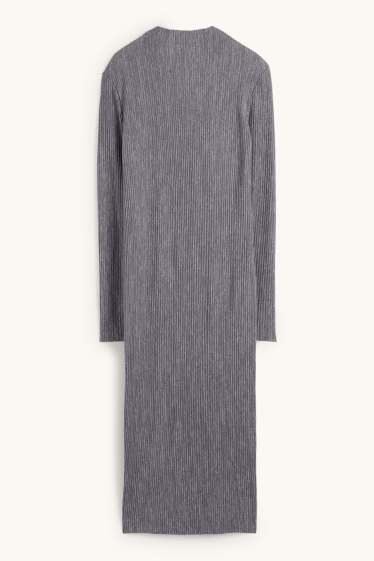 Women - Knitted dress - ribbed - gray