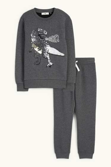 Enfants garçons - Dinosaure - ensemble - sweat et pantalon de jogging - deux pièces - gris foncé
