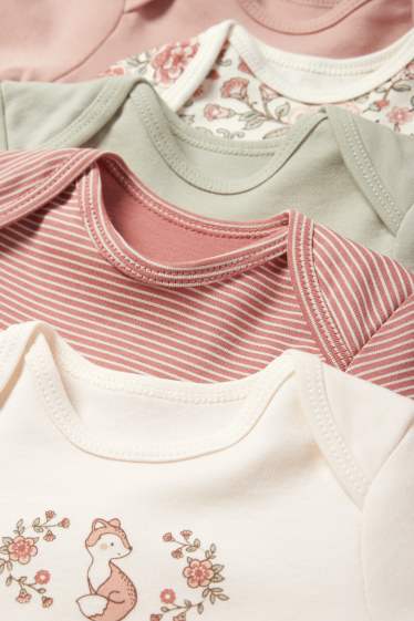 Bébés filles - Lot de 5 - petites fleurs et renard - bodys bébé - rose