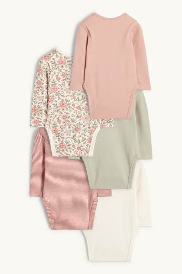Bébés filles - Lot de 5 - petites fleurs et renard - bodys bébé - rose