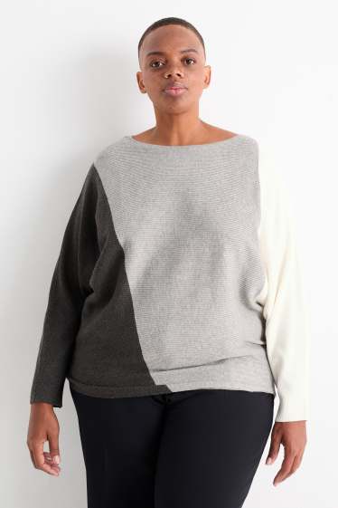 Damen - Pullover - gerippt - grau