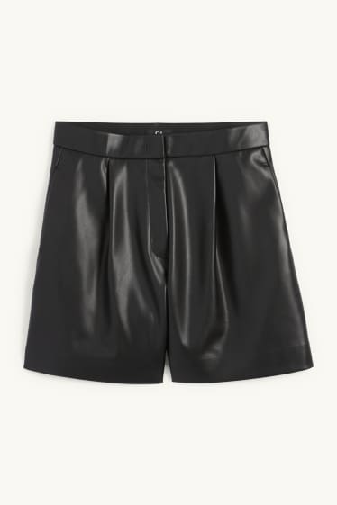 Dona - Pantalons curts - high waist - pell sintètica - negre