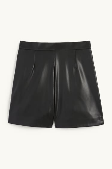 Dona - Pantalons curts - high waist - pell sintètica - negre