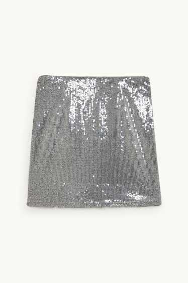 Damen - Pailletten-Minirock - silber