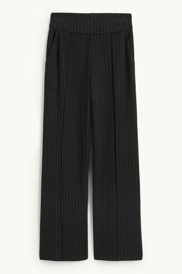 Femmes - Pantalon en jersey - high waist - straight fit - fines rayures - noir