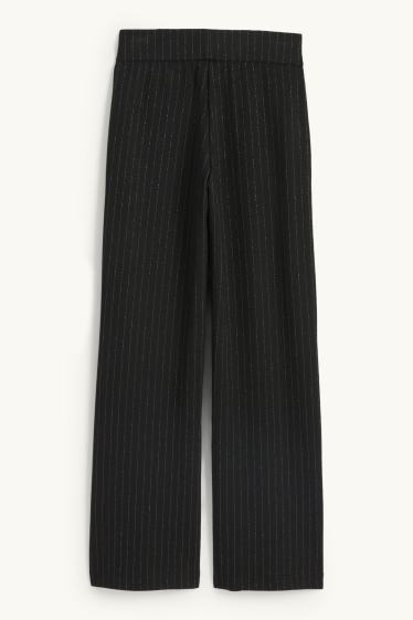 Femmes - Pantalon en jersey - high waist - straight fit - fines rayures - noir