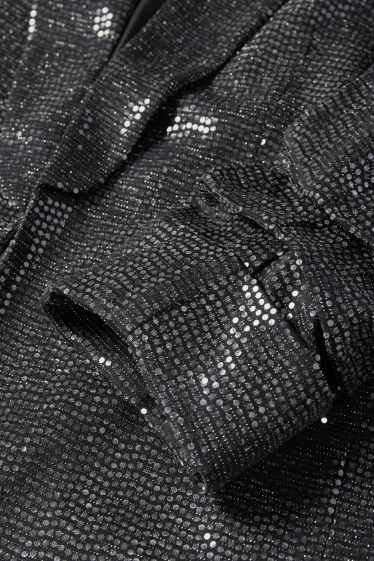 Damen - Pailletten-Longblazer - Relaxed Fit - schwarz