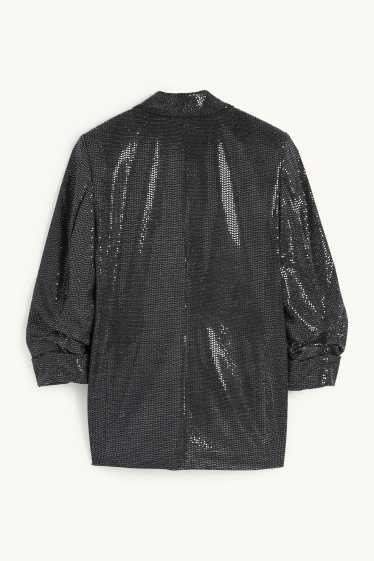 Damen - Pailletten-Longblazer - Relaxed Fit - schwarz
