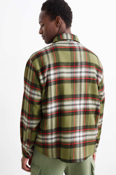 Hommes - Chemise en flanelle - relaxed fit - col kent - à carreaux - vert